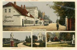 Lützschena: Gasthof Lützschena, Herkules-Statue, Diana-Tempel, Parkpartie