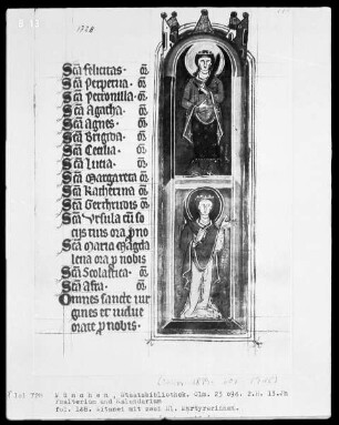 Psalterium mit Kalendarium — Zwei heilige Märtyrerinnen, Folio 148recto