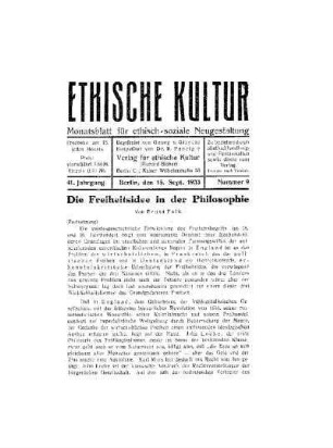 Die Freiheitsidee in der Philosophie : (Fortsetzung)