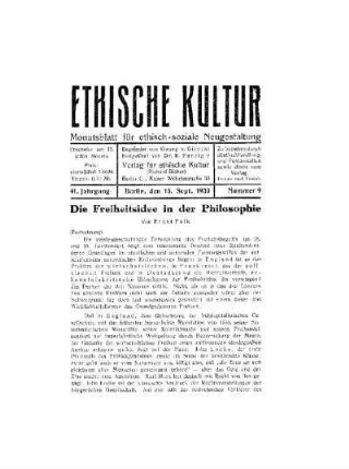 Die Freiheitsidee in der Philosophie : (Fortsetzung)