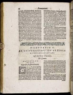 Disputatio II. De Universalibus Seu Praedicabilibus In Particulari