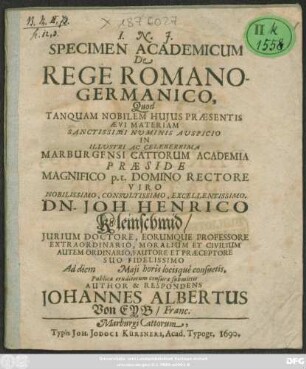 Specimen Academicum De Rege Romano-Germanico