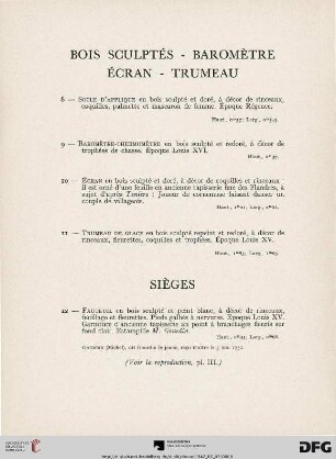 Bois sculptés - Baromètre - Écran - Trumeau (Nr. 8-11)