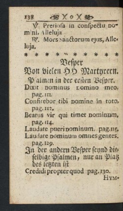 Vesper Von vielen HH Martyrern.