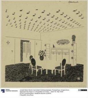 Darmstadt, Dreihäusergruppe, Predigerhaus, Erdgeschoss, Speisezimmer, Raum 31, Perspektive von Südosten