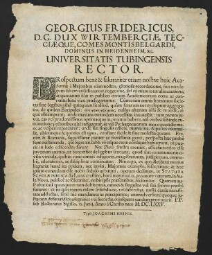 Georgius Fridericus, D. G. Dux Wirtembergiae, Tecciaeque...
