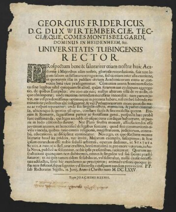 Georgius Fridericus, D. G. Dux Wirtembergiae, Tecciaeque...