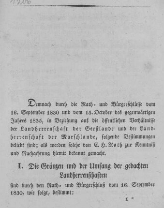 I. Die Gränzen und der Umfang der gedachten Landherrenschaften