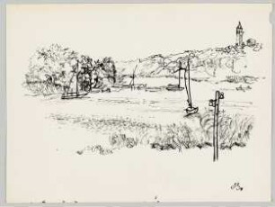 [Havellandschaft mit Segelbooten und Kaiser-Wilhelm-Turm. Berlin-Grunewald]