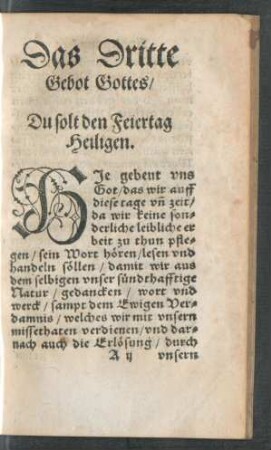 Das Dritte Gebot Gottes/ Du solt den Feiertag Heiligen.