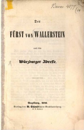 Der Fürst von Wallerstein und die Würzburger Adresse