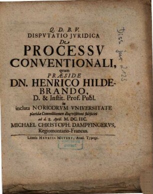 Dispvtatio Ivridica De Processv Conventionali