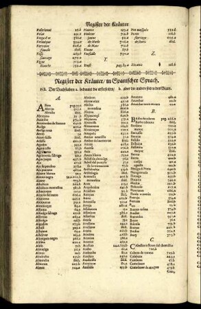 Register der Kräuter, in Spanischer Sprach.