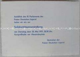 Einladung zu einer Solidaritätsveranstaltung im Rahmen IX. Parlaments der FDJ