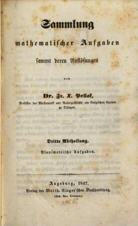 Sammlung arithmetischer und algebraischer Aufgaben, 3