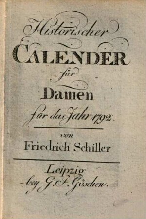 Historischer Calender für Damen : Für das Jahr ..., 1792