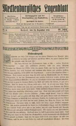 Nr. 6. Rostock, den 24. Dezember 1931. 60. Jahrg.