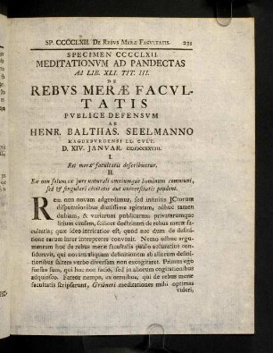 231-263, Meditat. Ad Pandect. Sp. CCCCLXII. De Rebvs. Merae Facvltatis.