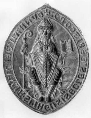 Siegel mit Bischof Konrad von Scharfenberg : Siegel mit Bischof Konrad von Scharfenberg (um 1220). Speyer: Historisches Museum der Pfalz mit Weinmuseum