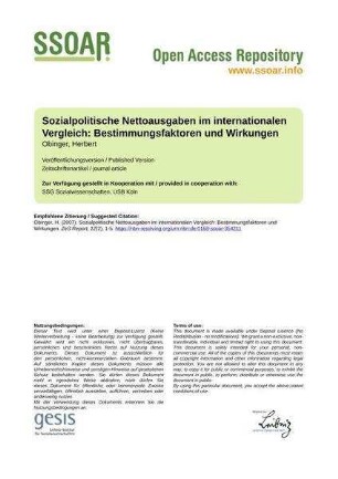 Sozialpolitische Nettoausgaben im internationalen Vergleich: Bestimmungsfaktoren und Wirkungen
