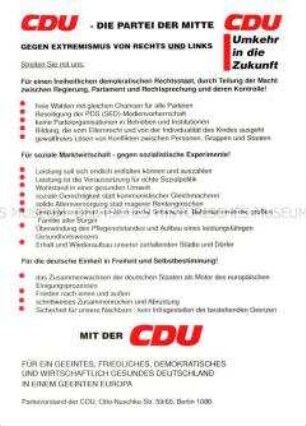 Flugblatt der Christlich Demokratischen Union