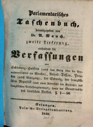 Parlamentarisches Taschenbuch : enthaltend die Verfassungen von ..., 2. 1848