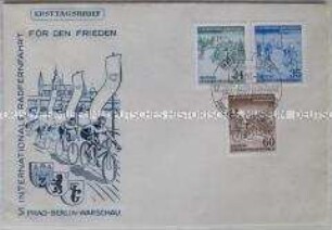 Ersttagsbrief mit Marken und Stempel zur 6. Friedensfahrt