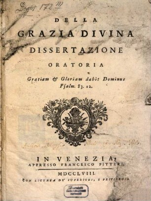 Della gratia divina Dissertazione Oratoria