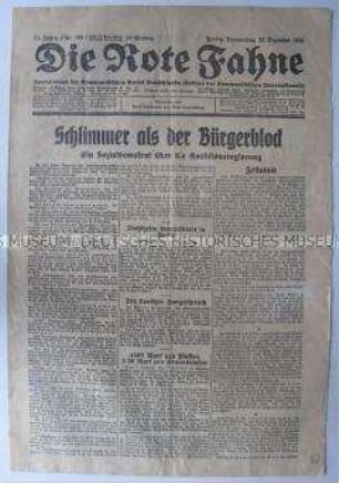 Tageszeitung der KPD "Die Rote Fahne" mit scharfer Polemik gegen die Beteiligung der SPD an der Kolaitionsregierung