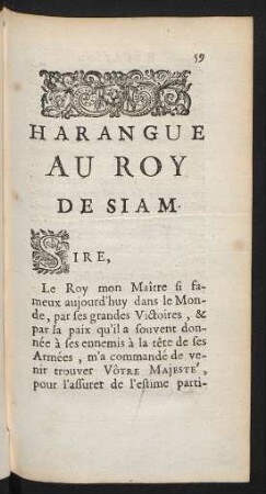 Harangue au Roy de Siam