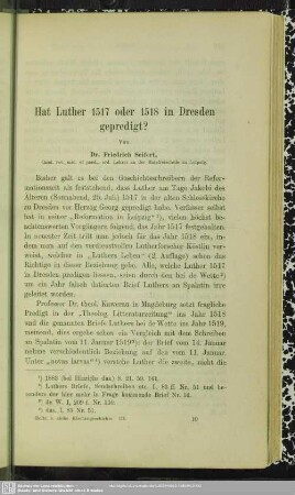 Hat Luther 1517 oder 1518 in Dresden gepredigt?