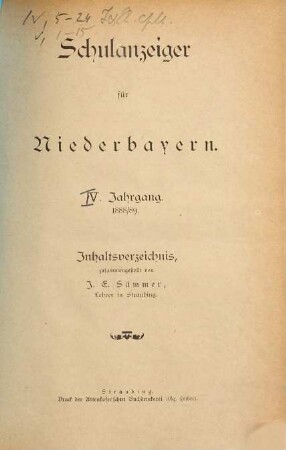 Schulanzeiger für Niederbayern. 4. 1888/89