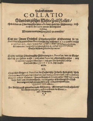 Vollenkommene Collatio Oldenburgischer Weser-ZollRollen ...