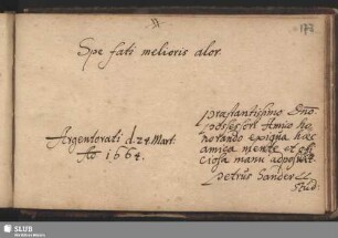 Stammbucheintrag von Peter Sander. Straßburg, 24. März 1664