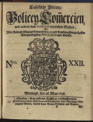 Nro. XXII, Montags, den 26. May 1738