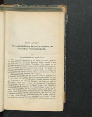 Erster Abschnitt. Die geschichtlichen Entwicklungsstufen des deutschen Verwaltungsrechts