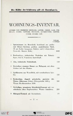 Wohnungsinventar (Nr. 1-263)