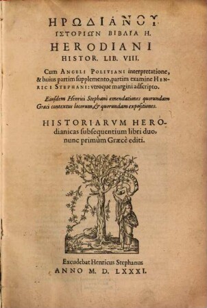 Hērōdianu Historiōn Biblia 8 : = Herodiani Histor. Lib. VIII.