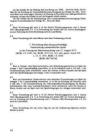 7. Verordnung über die gewerbsmäßige Veranstaltung unbedenklicher Spiele