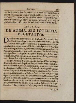 Caput XII. De Anima, Seu Potentia Vegetativa.