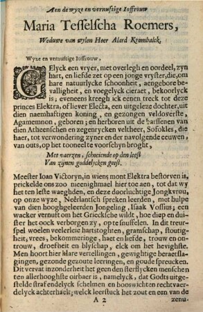 I. V. Vondels Elektra van Sofokles : Treurspel