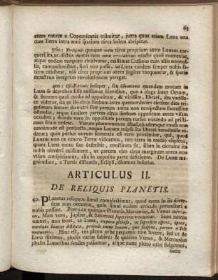 Articulus II. De Reliquis Planetis.