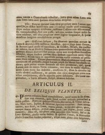 Articulus II. De Reliquis Planetis.