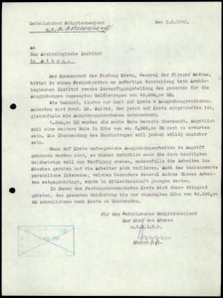 Anlage I. Befehlshaber Südgriechenland an DAI Athen