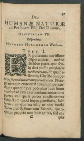 Disputatio VII. Respondente Henrico Hollwegio Werdano.