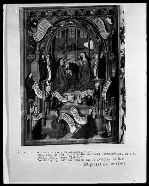 Fünfbändiges Missale von Berthold Furtmeyr — Zweiter Band — Verkündigung Mariens umgeben von den zwölf Sibyllen, Folio 32verso