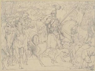 Zu Schillers "Der Kampf mit dem Drachen", Blatt 10: Der Ritter gibt letzte Anordnungen