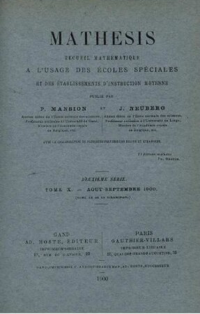 DEUXIÈME SÈRIE. TOME X. - AOUT - SEPTEMBRE 1900.