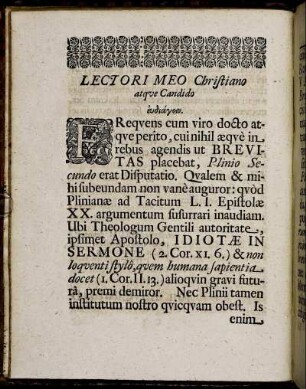 Lectori Meo Christiano atque Candido.