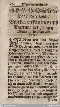 Von der Erkäntnis und Wartung de jenigen Blumen/so Wurzeln haben.
